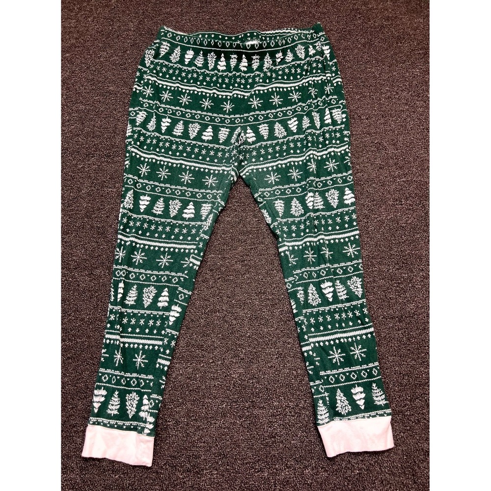 LC Lauren Conrad Pajama Pants Womens Large Green Fair Isle Holiday Sleepwear